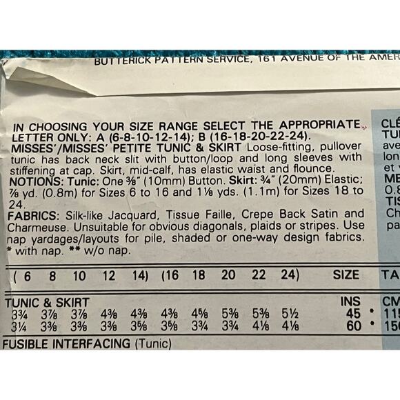 Butterick Sewing pattern 4541 tunic long sleeve skirt drop waist size 16-24 - Picture 4 of 8